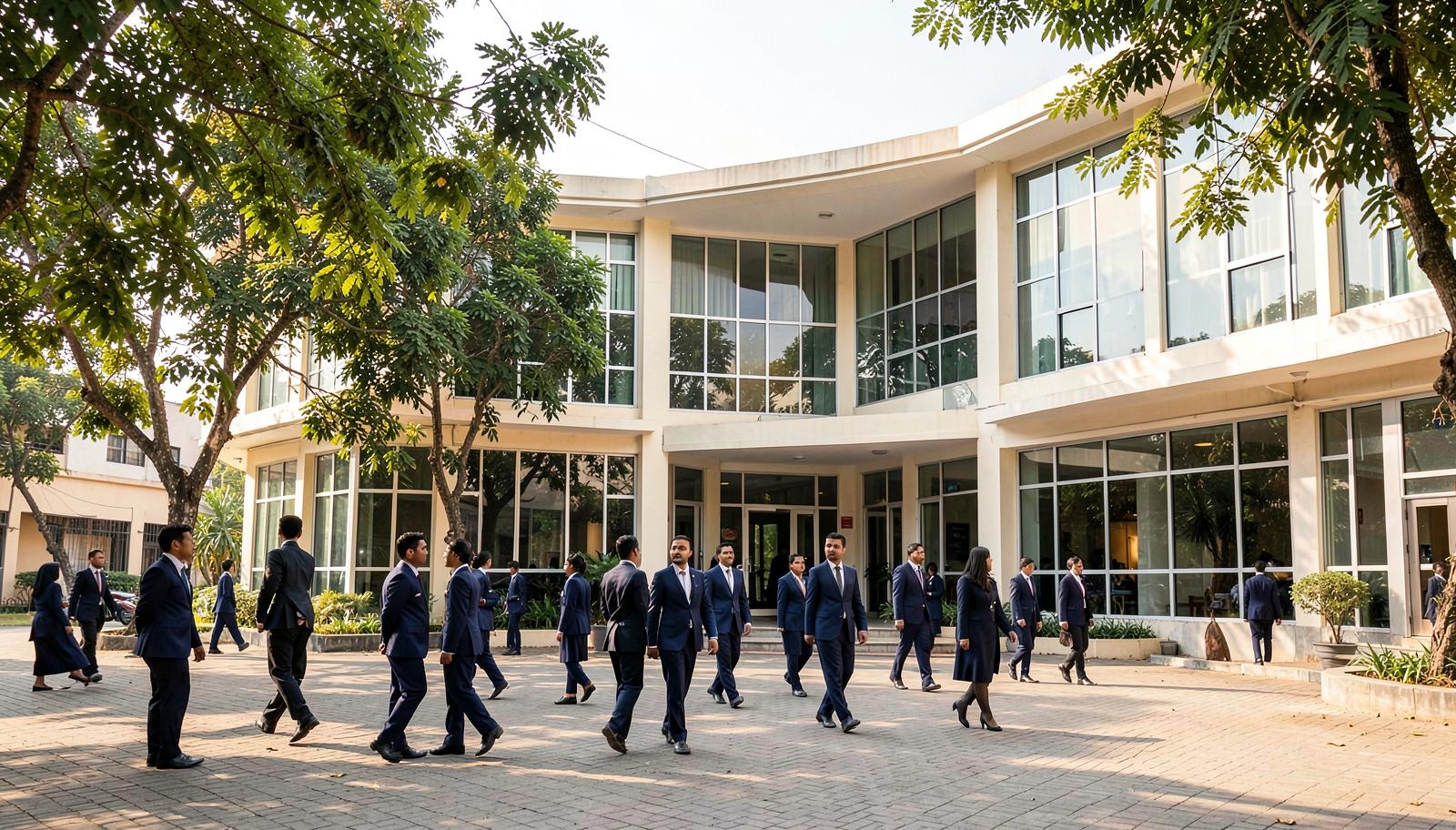 Students walking through The Academy PECHS campus