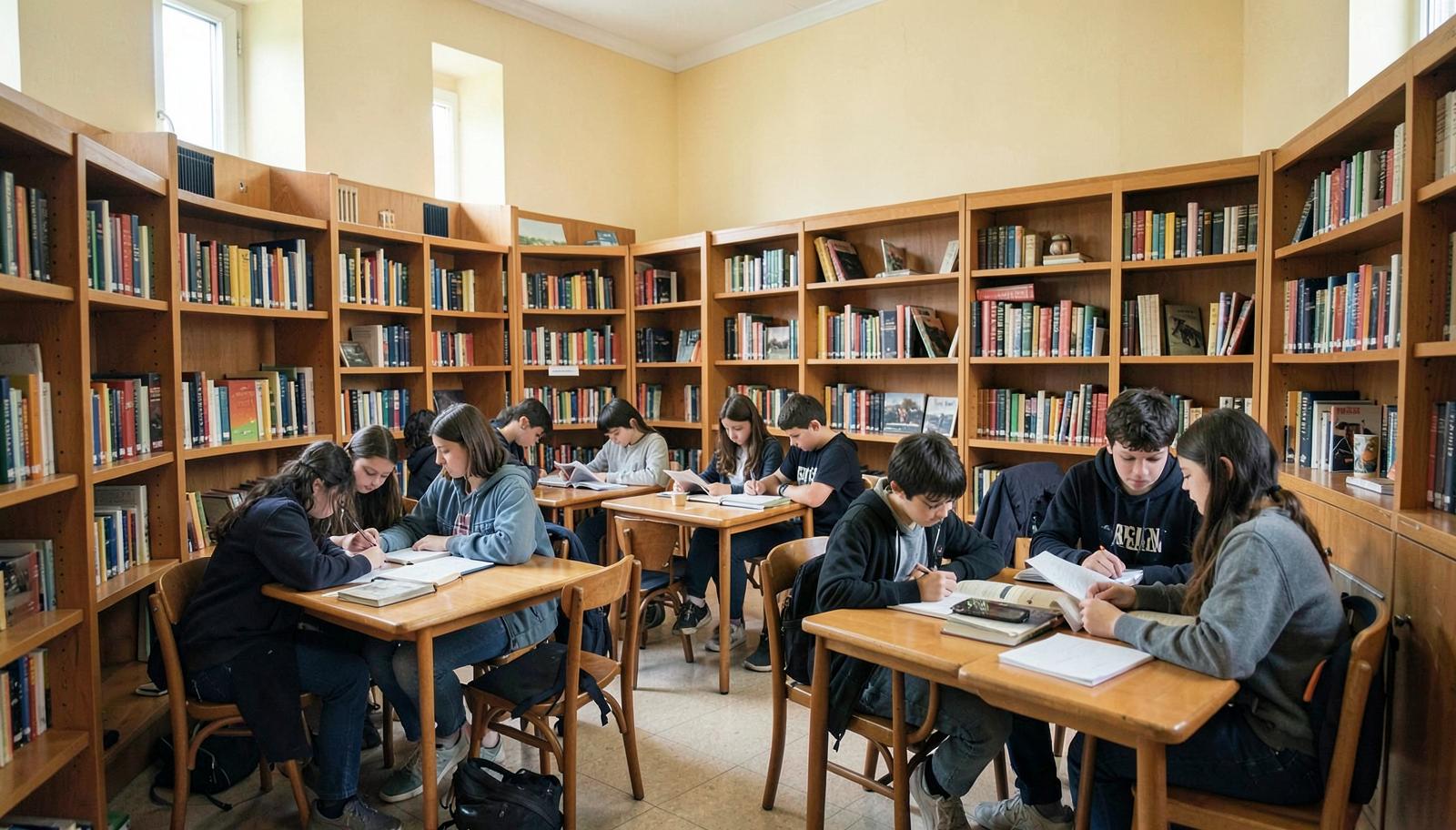 Students studying in the school library